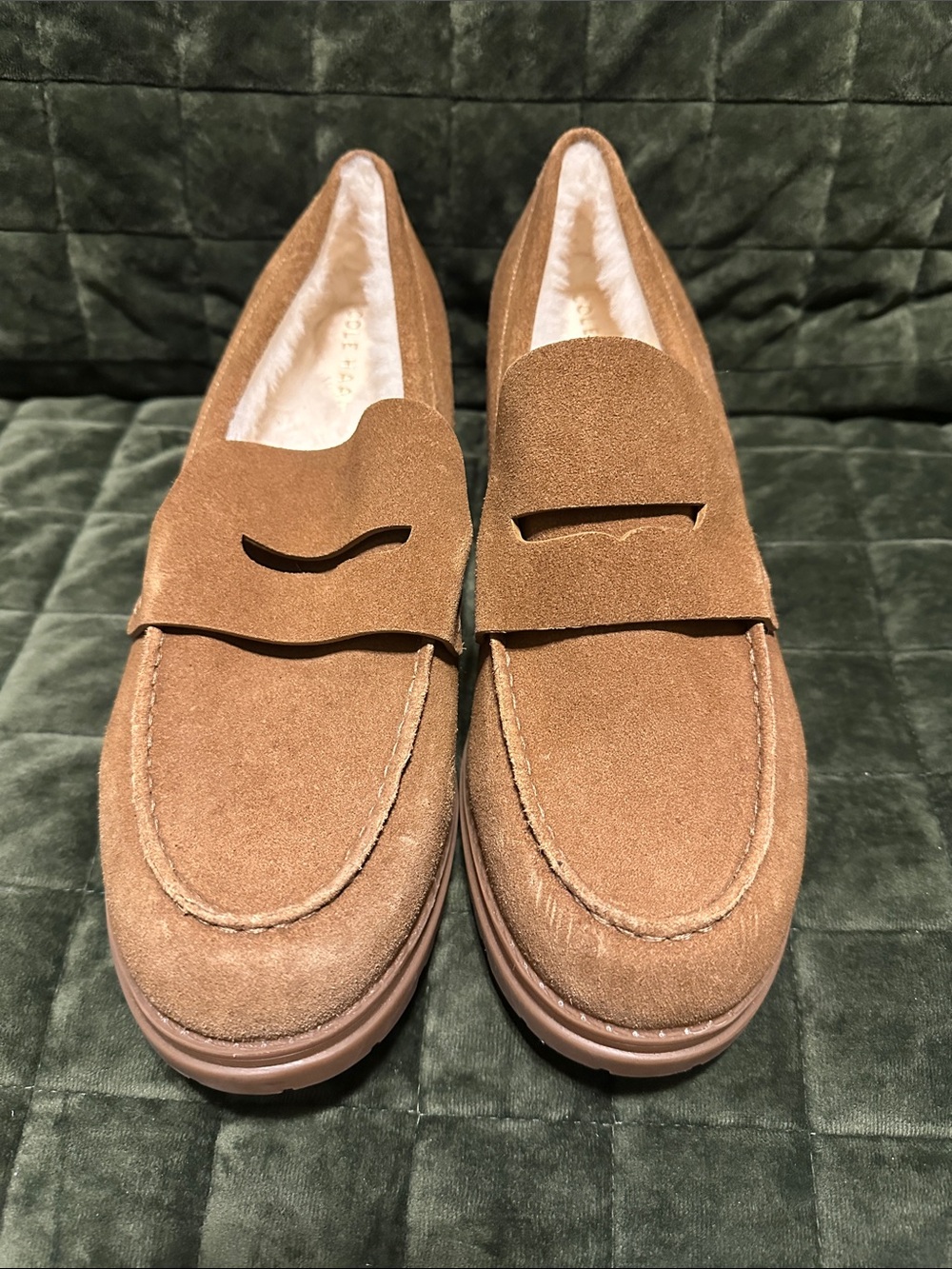Cole Haan Suede Penny Loafers in Tan Brown